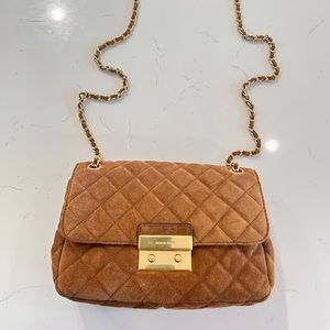 Michael Kors Tan Camel Suede Large Sloan Quilted Leather Shoulder Bag